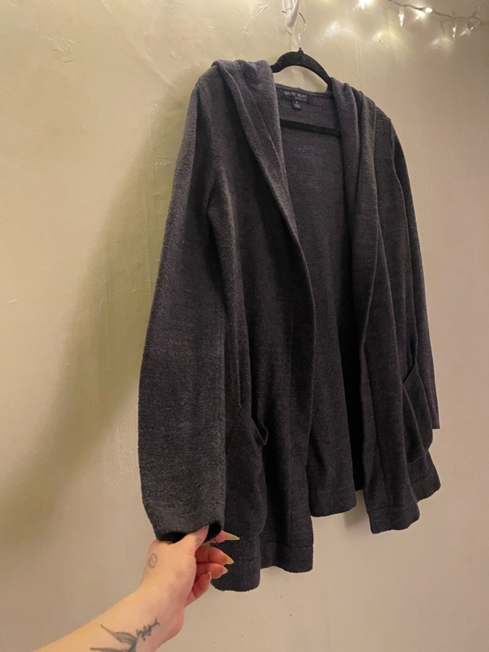 Barefoot Dreams Charcoal Grey Cozy Open-Front Plush Cardigan Pockets Warm Fuzzy - Picture 5 of 13